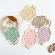 Baby Girls Sleeveless Sling Plaid Outfits